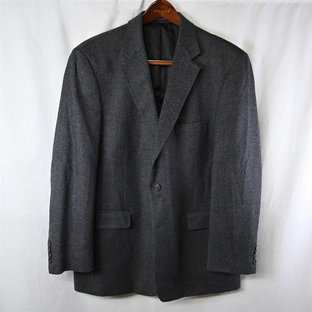 Stafford 44R Gray Nailhead Tweed Wool 2Btn Blazer Jacket Sport Coat